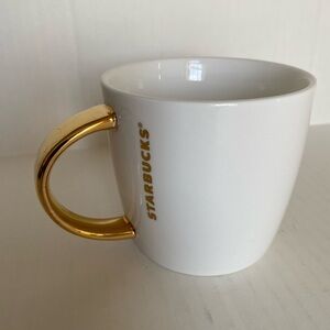 Starbucks White Ceramic Mug with Gold Handle – Excellent Condition
